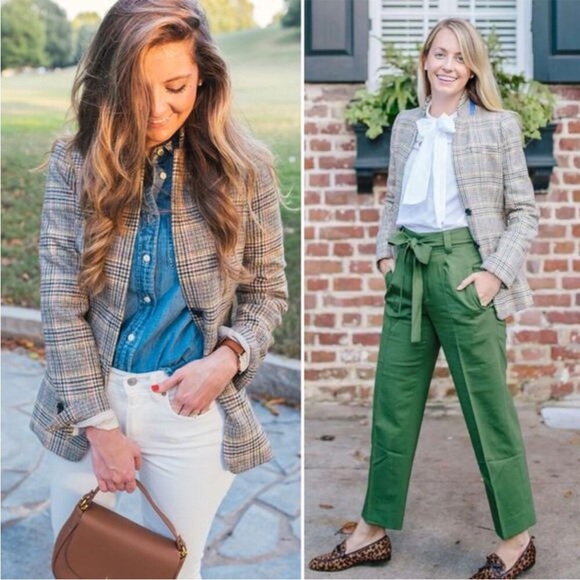 J. Crew Jackets & Blazers - J.Crew Regent Blazer Jacket Plaid Houndstooth Wool Blue Stand Collar New Size 6